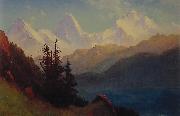 Albert Bierstadt Sunset Over a Mountain Lake oil painting picture wholesale